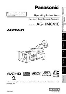 Panasonic AG HMC 41 manual. Camera Instructions.